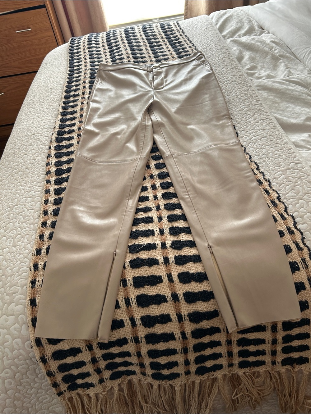 Zara Beige High-Rise Faux Leather Jeans